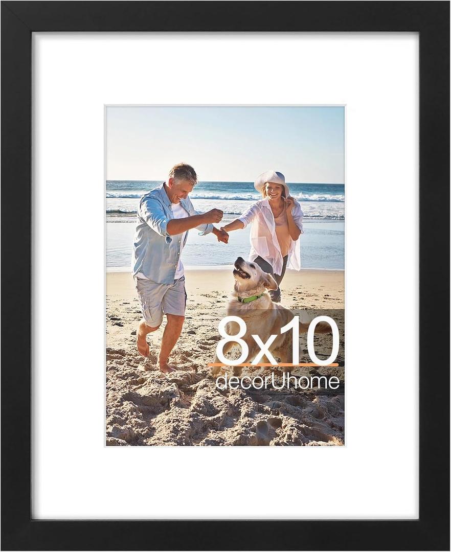 decorUhome 8x10 Picture Frame, Display Pictures 5x7 with Mat or 8x10 without Mat, Wall & Tabletop Display Photo Frame, Black, 1 Pack