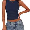 PRETTYGARDEN Women Going Out Tops Summer Clothes 2025 Trendy Split Hem Ruched Sleeveless Shirt Cute Y2K Tank Top(Navy,XX-Large)