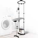 Standing Garment Steamer for Clothes Suitable For All Fabric Types, Flat Hanging Iron Rapid Heats in 25s for 1 Hour Powerful Steam, with Garment Hanger, Ironing Board, Ironing Gloves (Black)