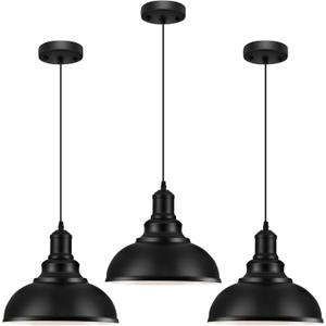 3PCS Pendant Lighting, Vintage Industrial Fixtures, Black Metal Chandelier Lights, Ceiling Lamp for Kitchen Home Island Dining Room Bedroom, 11.4 inches