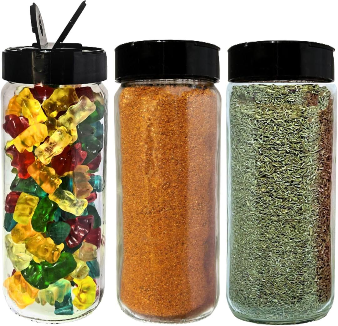 JARMING COLLECTIONS 16oz Glass Spice Shakers with Lids  Set of 3 Large Seasoning Containers with Shaker Tops for Kitchen, Pantry & Herb Storage (3 pack)
