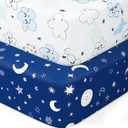 Baby Crib Sheets 2 Pack for Boys and Girls Fit for Standard Crib Toddler Mattress Breathable Soft Microfiber Baby Sheet 28x52x8in(Starry Sky & Clouds)