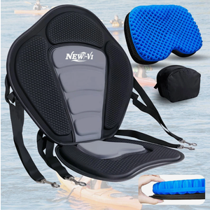 NEW-Vi Deluxe Kayak Seat with Gel Cushion & Storage Bag - Padded Ergonomic Backrest for Kayak, Canoe, SUP, Fishing Boat - Anti-Slip & Waterproof