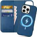 SHIELDON Case for iPhone 16 Pro Max 6.9", Genuine Leather Detachable Folio Wallet Magnetic Wireless Charging Card Holder Kickstand Shockproof Cover Compatible with iPhone 16 Pro Max - Nappa Royal Blue