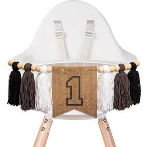 Rustic Burlap 1st Birthday High Chair Banner - First Birthday Party Decoration,Neutral Tassel Garland,Boho Smash Cake Party Supplies For Boys or Girls (Brown)