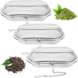 Hoolerry 3 Pcs Tea Ball Infusers Loose Leaf Tea Strainers Steeper Stainless Steel Mesh Floating Oval Filters 4.25 x 1.75 Inch for Kitchen and Home
