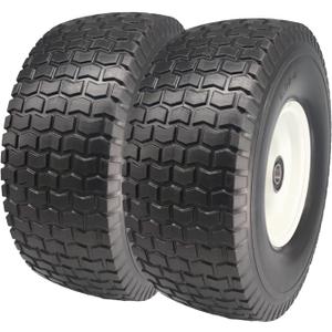 Set of 2 Flat Free 15x6.00-6 Lawn Mower Tire with 3/4 & 5/8" Bearing, 15x6x6 Tire and Wheel for Lawn Tractor Front Tire Assembly Replacement Lawn & Garden Riding Mower, 3” Hub
