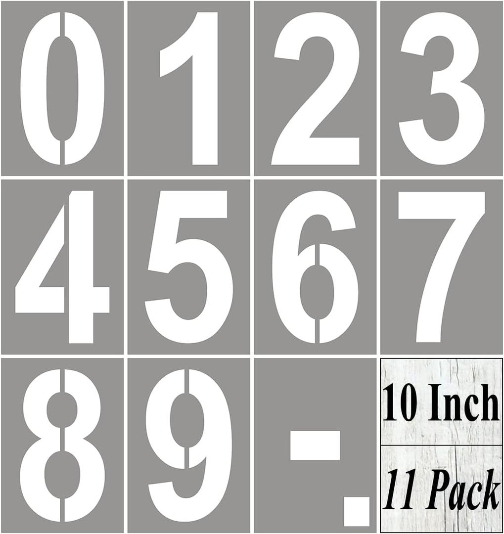 10 Inch Large Number Stencils for Painting - 11 Pack Number Stencil Templates for Curb Address, Cakes, Cookies, Mailboxes and Crafts, Reusable House Numbers Stencils for Wood Signs & Cement Wall Art