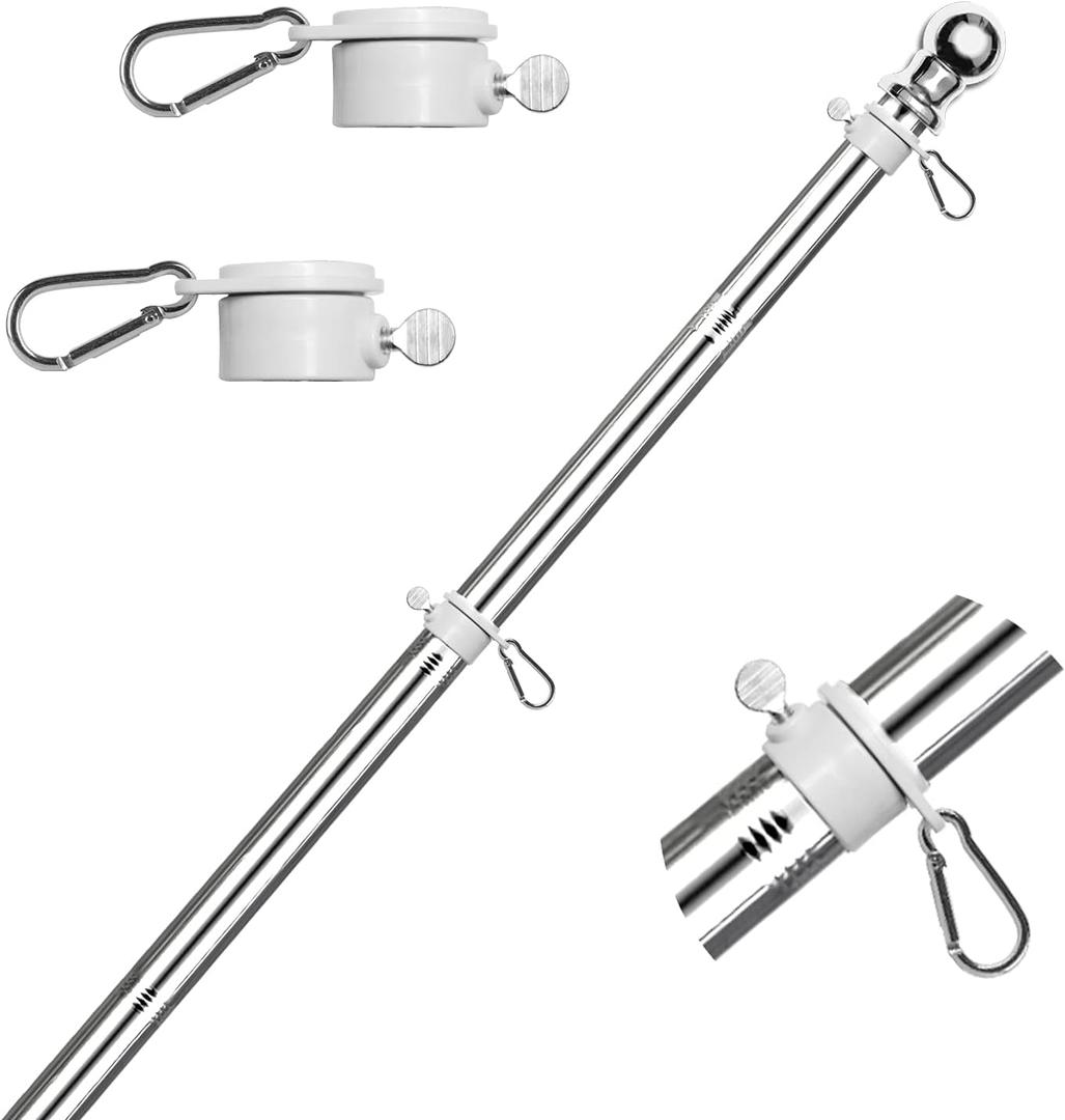 HOOSUN 6 FT Flag Pole Sectional Kit with Rotating Rings and Flag Pole Clips,Stainless Steel Adjustable Pole for Commercial or Residential, Silver Ball Top, Easy to Assemble and Storage