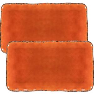 Vintage Melamine 17" x 10" Serving Platters for Serving Food, Set of 2, 100% Melamine Large Rectangle Serving Trays Sets for Fruit, Appetizer, Dessert, Home and Party Use. Orange