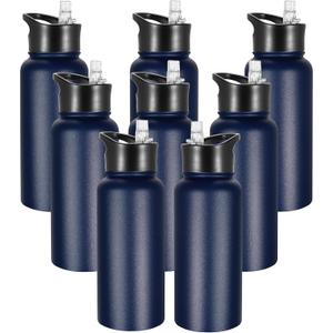 VEGOND 32 oz Insulated Water Bottle Bulk Stainless Steel Metal Water Bottles with Leak Proof Straw Lid & Spout Lid, Wide Mouth Double Walled Vacuum Travel Sports Bottle, 8 Pack