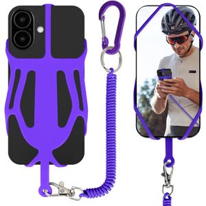 HOTEMIA Silicone Phone Lanyard Holder with Carabiner, Universal Phone Strap,Anti-Theft Phone Case with retractable tether (Purple)