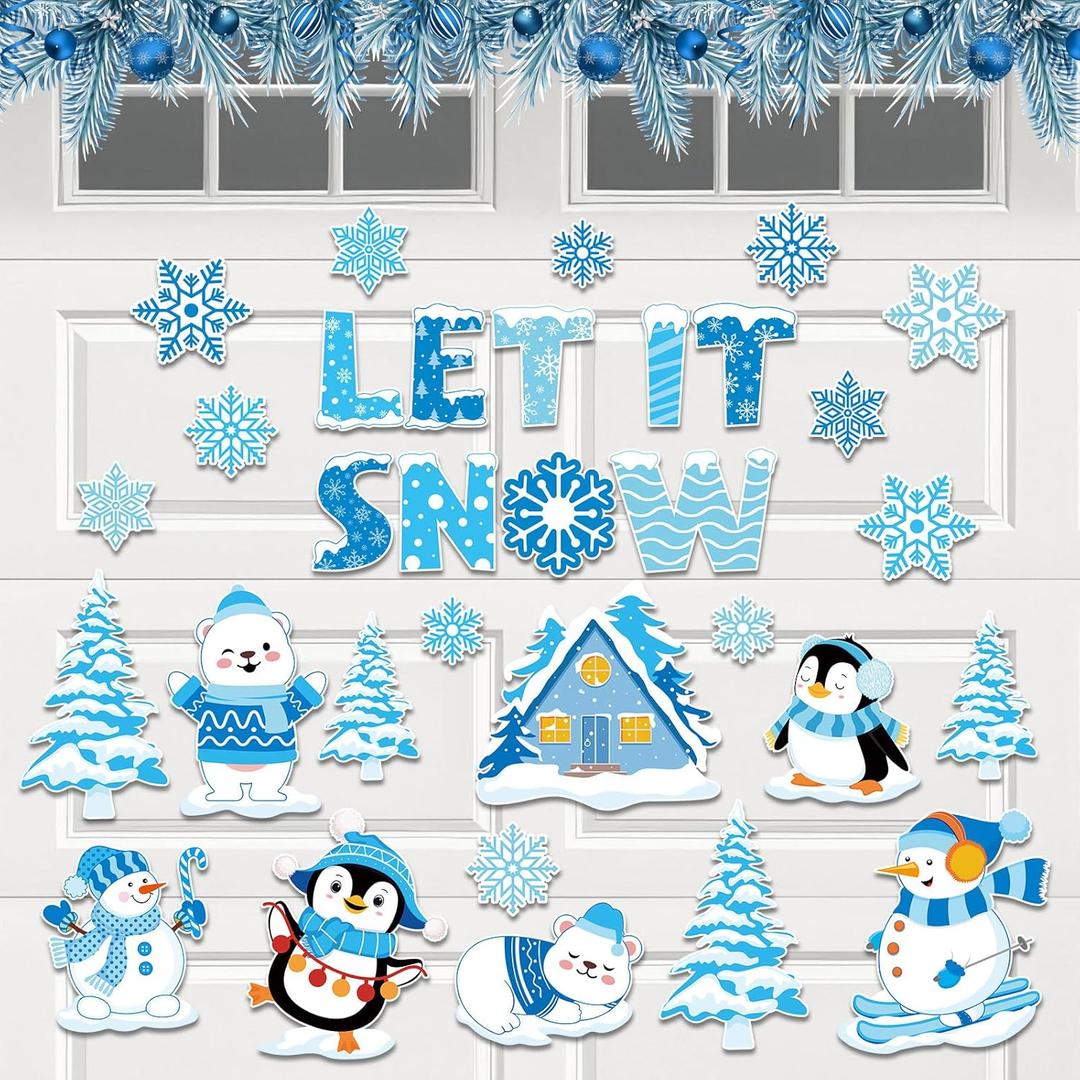 Blosssound 32 Pcs Winter Garage Door Magnets Winter Magnetic Garage Door Decorations Let It Snow Car Decals Snowman Magnets Stickers Christmas Outdoor Decor for Mailbox Locker Refrigerator Fridge