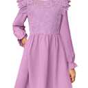 blibean Tween Girls Fall Dresses Kids Semi Formal Flower Lace Puff Long Sleeve Midi Dress Party Wedding Spring Clothes Solid Bridesmaid Flare Outfits Vestidos Nias Size 6-7 Years Old Purple (Purple, M)
