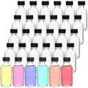 Bekith 30 Pack 2 oz Small Clear Glass Bottles, Boston Round Sample Bottles with Black Poly Cone Cap for Juice, Ginger Shots, Oils, Whiskey, Liquids