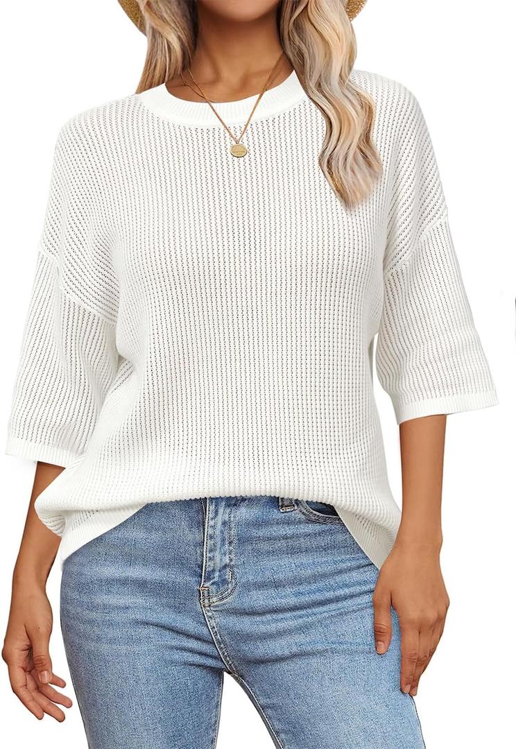 Arach&Cloz Womens 100% Cotton Summer Casual Loose Fit Crochet Top 2025 (Medium, Beige)