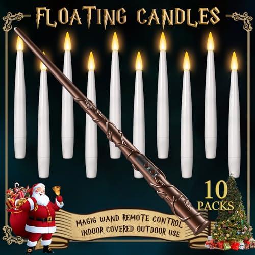 Floating Candles with Wand 12PCs - Magic Hanging Candles Christmas Decorations Flameless Taper Candles with Remote, Floating Lights Gifts for Window Home Bedroom Wedding Birthday Party Indoor Decor