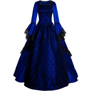 Womens Lace Marie Antoinette Ball Gown Dress Victorian Costume Dresses (X-Large, Royal Blue)