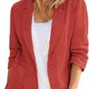 Mina Self 2026 Summer Linen Blazer Women - Lightweight Breathable 3/4 Stretchy Ruched Sleeve Casual Work Jacket with Pockets (Medium, Red)