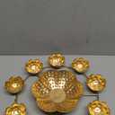 Handcrafted Golden Metal Diya Holder with Center Bowl | 9 Wick Tealight Stand for Diwali Decoration, Pooja Room & Festival Lighting | Traditional Indian Decor Item