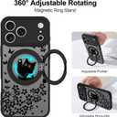 Cute Case for iPhone 17 Pro Max Case with Stand [ Compatible with MagSafe ] Kawaii Black Cat & Floral & Butterflies Pattern Design 360 Magnetic Ring Kickstand Phone Cover for Women Girls Boys