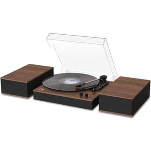 Bluetooth Record Player Turntable HiFi System with Bookshelf Speakers 3-Speed Belt-Drive Vinyl Turntable for Vinyl Records with Wireless Playback and Auto-Stop