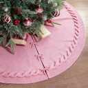 36 Inch Christmas Tree Skirt, Chunky Rustic Twisted Woven Round Tree Skirt with Tie Closure for Family Gatherings, Holiday Parties, Christmas Decorations (Pink)