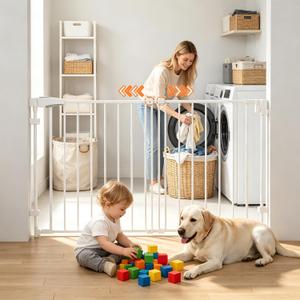 Pawtners No Bottom Bar Baby Gate for Stairs with Adjustable Width 31.5”-46”