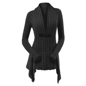 DRESSFO Women's Fall Winter Cardigan Sweater Long Sleeve Open Front Coat Casual Cable Knit Cardigan Coat Outerwear（Black/ L）