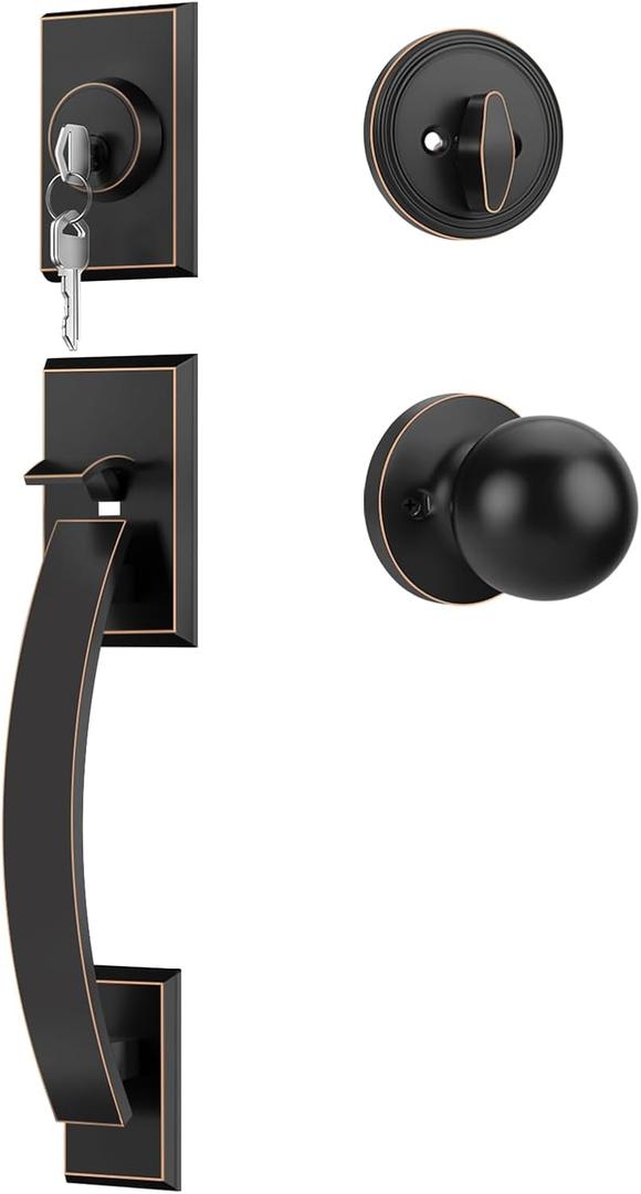 Goldenwarm Front Door Handle and Deadbolt Set, Oil Rubbed Bronze Front Door Lock Set, Front Door Lock Set with Reversible Knob Handle