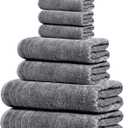 Tens Towels Pack of 8 Towels Set, 2 Extra Large Bath, 2 Hand, 4 Washcloths, 100% Cotton, Lighter Weight, Quicker to Dry, Super Absorbent, Perfect for Bathroom, Dark Grey