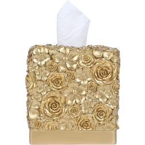 Hymmah Modern Square Tissue Box Cover Holder,Bathroom Accessories Decor Unique Design Tissue Box Cover for Bathroom Vanity Counter Tops Also Great for Bedrooms and Living Rooms, Petal Golden
