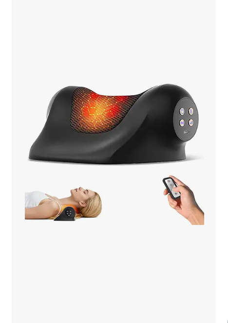 Ringco Neck Massager with Heat, Red Light & Vibration Adjustable, Heated Neck Stretcher with 3 Modes, Rechargeable Cervical Traction Device for Pain Relief & Muscle Relaxation, Christmas Gift (Black)