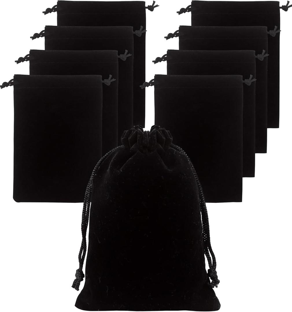 Jexila 24 Pieces Velvet Bags Drawstring Jewelry Pouch Small Cloth Gift Bag for Bracelet Birthday Party Favor,Dice,Ornament 4''X6'' (Black) (1 Count (Pack of 24))