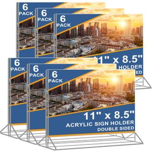 Horizontal Acrylic Sign Holder 8.5 x 11 - Double Sided T Shape Menu Table Stands, Plastic Paper Flyer Display Stand, Clear Picture Photo Frames for Wedding, Office, Store, Restaurant (6 Pack)
