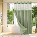 Gibelle Extra Long Shower Curtain 72x86, Waffle Weave Bathroom Shower Curtain with Snap-in Fabric Liner Set, No Hooks Needed, Hotel Style with Mesh Top Window, Sage Green