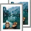 22x28 Frame Set of 2, Rustic Grey Wood Style - Display 18x24 Picture Frame with Mat or 22 x 28 Poster Frame without Mat, Wall Mounting Horizontal and Vertical