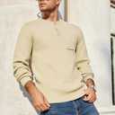 COOFANDY Men's Henley Knit Sweater Long Sleeve Soft Pullover Shirt with Chest Pocket (Beige, M)
