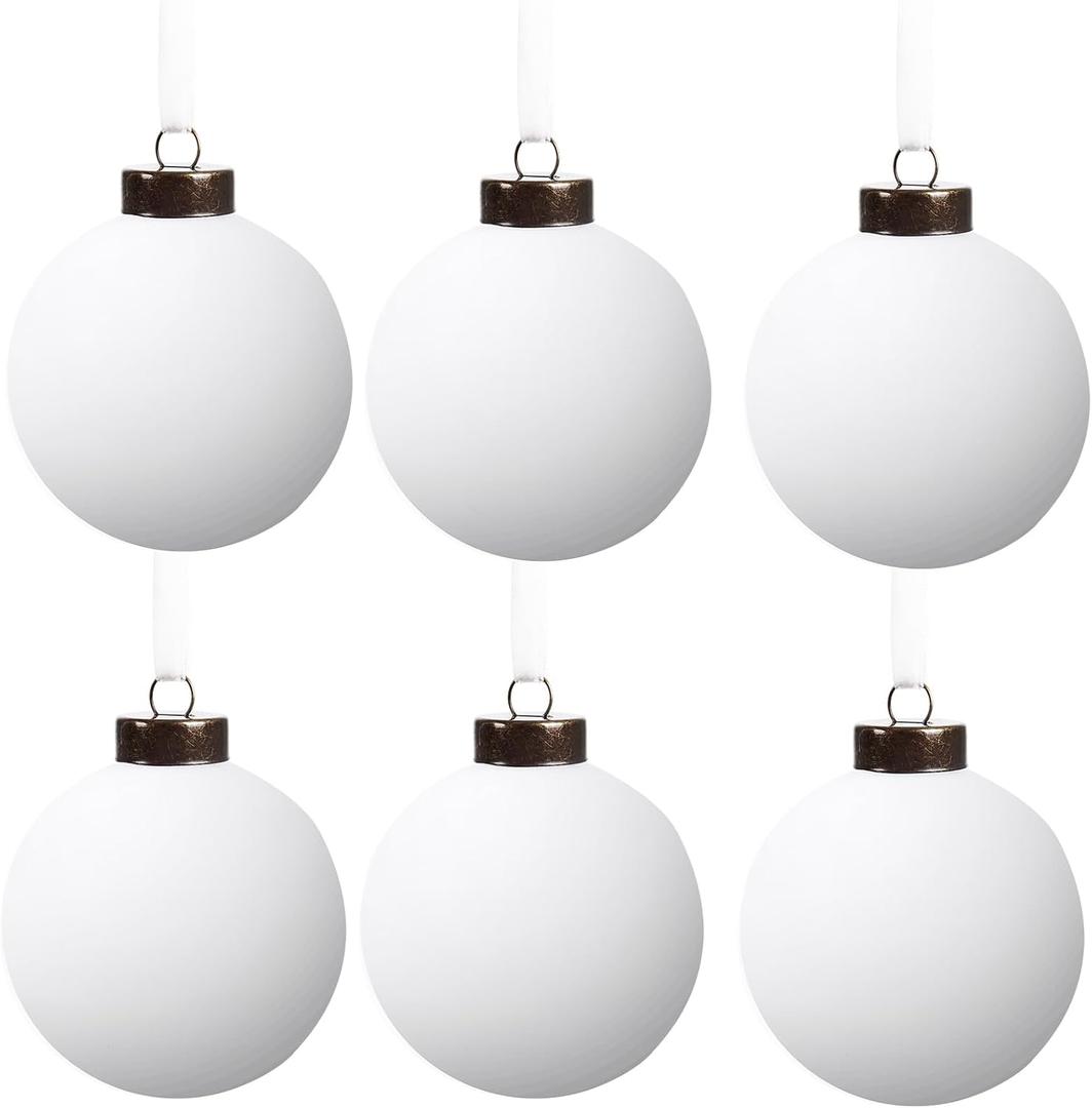 6 PcsVelvet Christmas Balls Bulk Shatterproof Plastic Christmas Tree Decorations for Decorative Hanging Baubles (6, White, 3.94Inch)