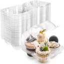 Bekith 60 Count 4-Compartment Plastic Cupcake Containers - Disposable Cupcake Trays Holder Carrier Box with Lids for Cupcakes & Muffins - Hinged Lock Cupcake Clamshell - Deep Cups for Cupcake Storage