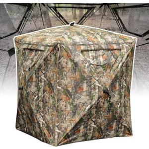 Hunting Blind, 2 Person Pop Up Blinds 360 Degree See Through, Portable Durable Hunting Ground Blinds for Deer & Turkey Hunting