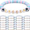 24 Pcs Soccer Bracelets Stackable Clay Beaded Bracelets Soccer Party Favors Beaded Ball Adjustable Clay Bracelet Jewelry Sports Gifts Supplies for Teen Adults (Gradient Pink)