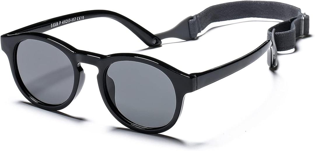 HJSTES Polarized Baby Sunglasses for Toddler Boys Girls, TPEE Flexible Frame with Strap, for Infant Age 0-3