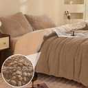 LLanCL 3D Jacquard Design Comforter Set, Luxury Cozy Sherpa Fur Plush 3-Pieces Ultra-Soft Warm Sets Bedding with 2 Pillowcases (Queen Size 90"x90", Beige)