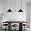 16" Modern Pendant Light Kitchen Island, Industrial Cone Hanging Lamp with Black Metal Shade & Brass Inner Finish, Farmhouse Pendant Light Fixture for Dining Room, Bedroom, Living Room (Black-1 Pack)