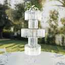 Crystal Vases for Centerpieces, Flower Stand with Hanging Crystals, 43.3" Silver Wedding Vase, 5 Tier Round Chandelier Pedestal Stand for Wedding Stage Flower Arrangement Decor (Silver, 1PC)