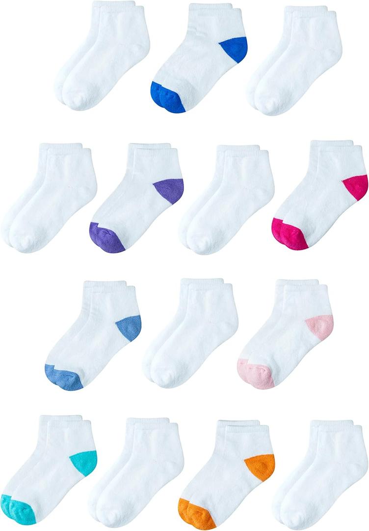 Amazon Essentials Unisex Toddlers' Cotton Ankle Socks, 14 Pairs, White, Multi Color, 3T-4T