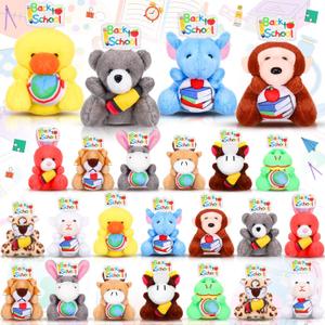 24 Pcs Back to School Mini Stuffed Animal Bulk Welcome Gifts for Students, First Day of School Plush Keychain Party Favors for Prek Kindergarten Classroom Exchange Gifts Goodie Bag Fillers