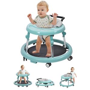 Baby Walker with Wheels: Adjustable Height & Foldable Design, Mute Wheels & Anti-Rollover Feature, Includes Footrest, Perfect for Boys & Girls 6-18 Months (Green)
