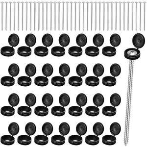 50 Set 3 Inch Shutter Screws and Plastic Screw Caps,M5*80 Heavy Duty Exterior Shutter Screws with Black Hinged Fold Over Caps Washer Flip Tops for Furniture Windows Construction